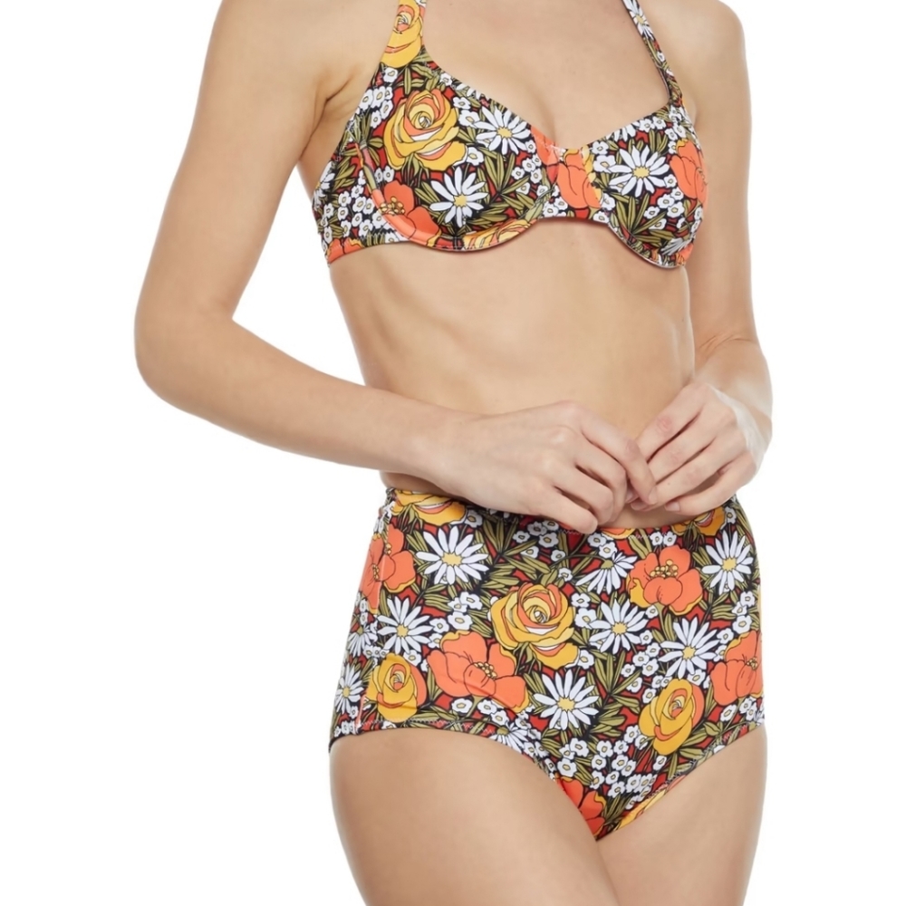 Re/done X Solid and Striped Woodstock High Waisted swim bottoms